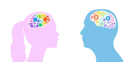 Male and Female Brain Logic Silhouette Mental Wellness and equality Concept