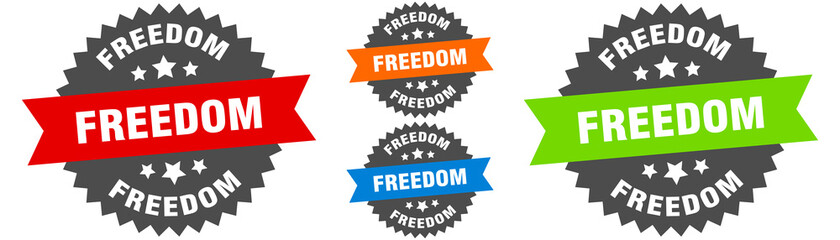 freedom sign. round ribbon label set. Seal