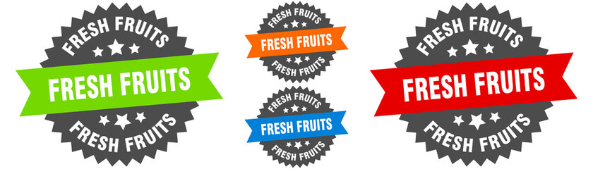 fresh fruits sign. round ribbon label set. Seal