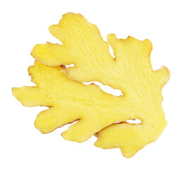 Half of ginger root isolated on white background. Top view 