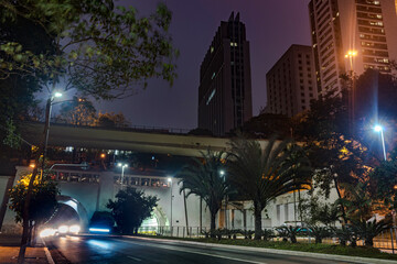 Sao Paolo, Brazil, at night. A view of the nove de julho tunnel