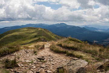 Fototapeta na wymiar Mountain path in the Bieszczady Mountains.