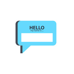 Badge or register vector isolated sticker hello my name is in trendy flat style on white background