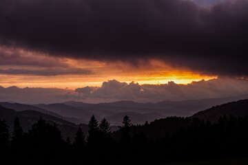 Sunset in the Polish mountains.