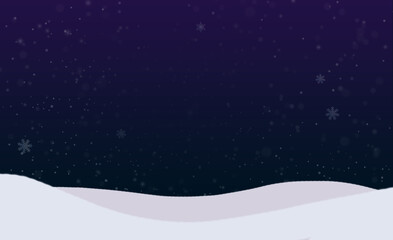 Winter Night Background Illustration with Snowfall and Snowflakes
