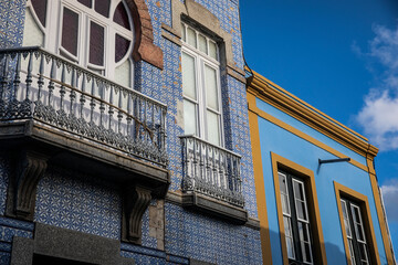 Old colourful  decorated building facades.