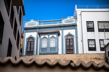 Old colourful  decorated building facades.