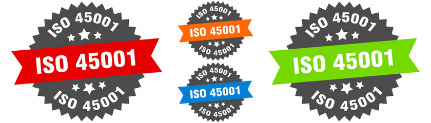 Fototapeta premium iso 45001 sign. round ribbon label set. Seal