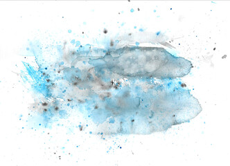 Abstract hand drawn watercolor background. Soft splashes and brush strokes. Grunge texture for design. Blue and gray gradient.