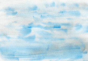 Abstract hand drawn watercolor background. Soft splashes and brush strokes. Grunge texture for design. Blue and gray gradient.