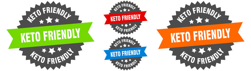 keto friendly sign. round ribbon label set. Seal