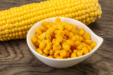 Sweet yellow corn in the bowl