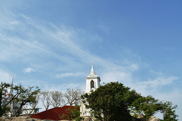 church in Phra Buddha Chai temple contain Phrabuddhabath or Buddha footprint remains for respect in Thailand