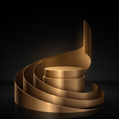 Gold podium with spiral decor elements