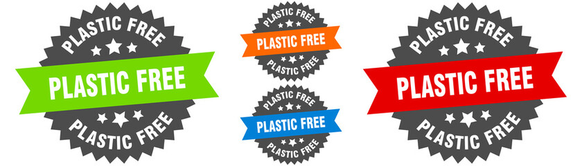 Obraz premium plastic free sign. round ribbon label set. Seal