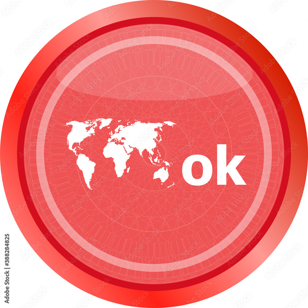 Poster ok word with world map on sign web icon. web button