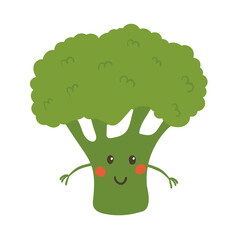 Cute broccoli character Vector isolated on white 