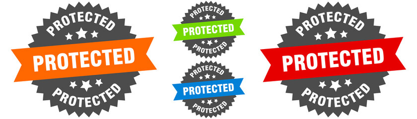 protected sign. round ribbon label set. Seal