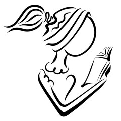 girl reading a book, which she holds in her hand, abstract sketch