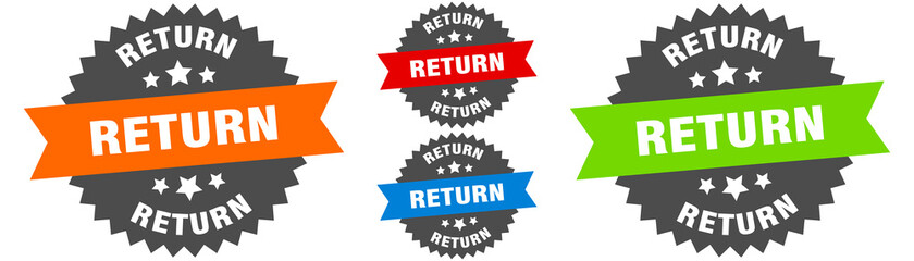 return sign. round ribbon label set. Seal