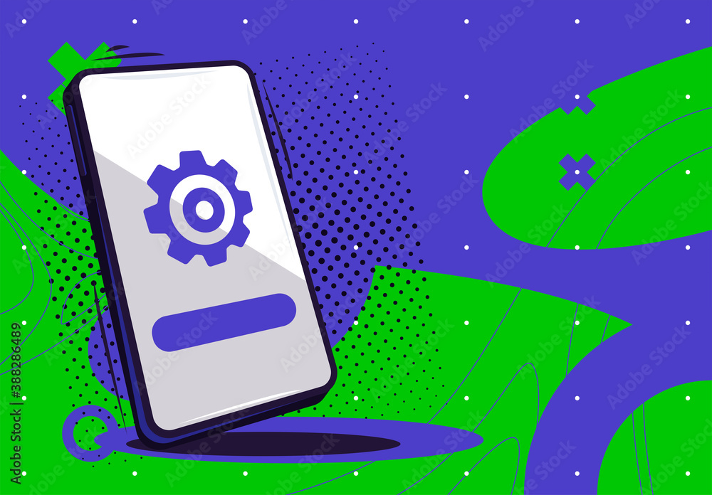 Poster vector illustration of a smartphone with a device screen on a stylish modern design active backgroun
