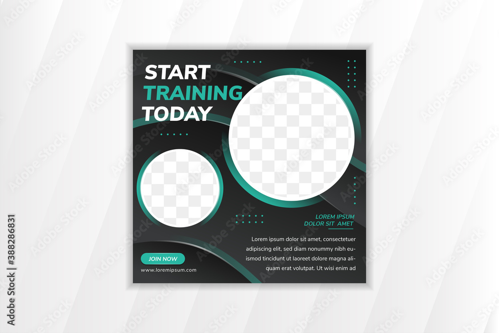 Aufkleber start training today banner design template with wave background use black gradient and blue element