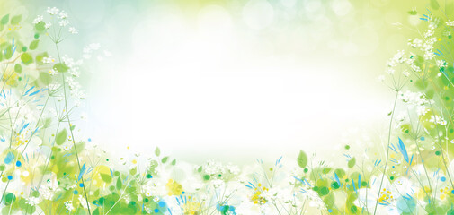 Vector  green spring floral background. - 388287212