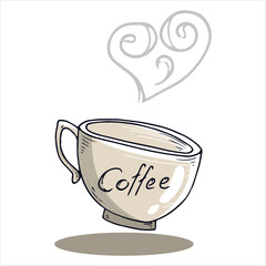 Cup of coffee icon. Vector illustration of a coffee mug. Hand drawn doodle cup, mug with hot coffee.