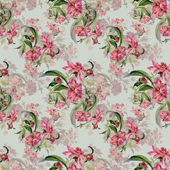 Seamless pattern delicate bouquet of peonies with buds