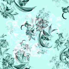 Seamless pattern delicate bouquet of peonies with buds