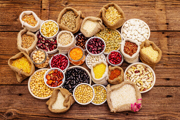 Assorted different types of beans and cereals grains