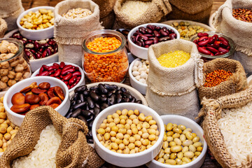 Assorted different types of beans and cereals grains