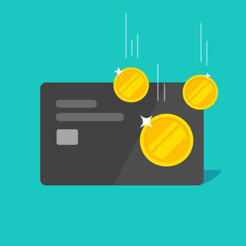 Cash back money bonus or reward income on credit bank debit card vector flat cartoon isolated modern design, refund return idea