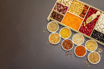 Assorted different types of beans and cereals grains
