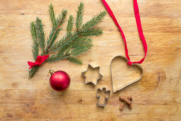 christmas decoration on wooden background