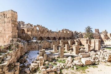 Remains of the Medieval fortifications in Heliopolis Roman ruins, Baalbek, Lebanon