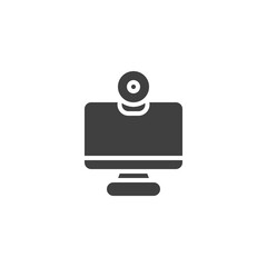 Monitor with web camera vector icon. filled flat sign for mobile concept and web design. Computer screen webcam glyph icon. Symbol, logo illustration. Vector graphics