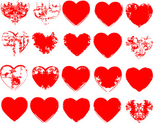 Set of Hearts . Grunge stamps collection.love Shapes for your design.Distressed symbols. Textured Valentine's Day signs.Vector illustration.