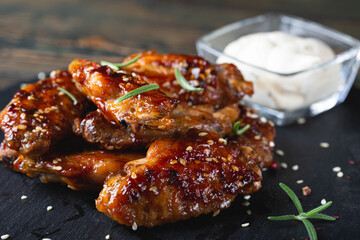 Fried chicken wings with sesame seeds