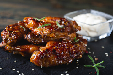 Fried chicken wings with sesame seeds