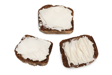 Brown bread and cheese isolated on white background.