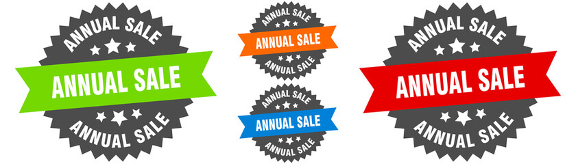 annual sale sign. round ribbon label set. Seal