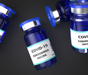 Coronavirus Vaccine injection vials medicine drug bottles. Covid-19 2019-ncov Sars-cov-2...