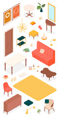 Fototapeta na wymiar Set of isometric furniture and accessories. Vector collection. Illustration in flat design. 