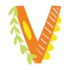 Orange vector bright Letter isolated Capital V 