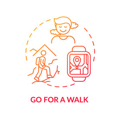 Go for a walk concept icon. Spending my leisure time ideas. Healthy sports types for everyone. Outdoor body health improving idea thin line illustration. Vector isolated outline RGB color drawing