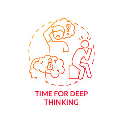 Time for deep thinking concept icon. Me time benefits. Inside your mind thoughts analysing process. Mental health improving idea thin line illustration. Vector isolated outline RGB color drawing