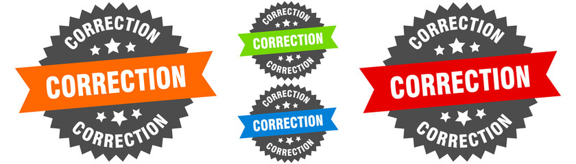 correction sign. round ribbon label set. Seal