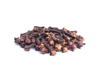 Closu-up view of dried cloves on white background;spice is herb for health and  Aromatherapy .