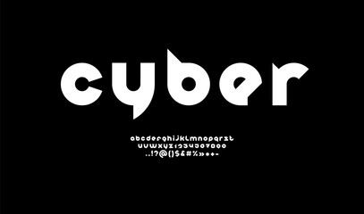 Technical white font, rounded modern alphabet, trendy letters from A to Z and numbers from 0 to 9, vector illustration 10EPS